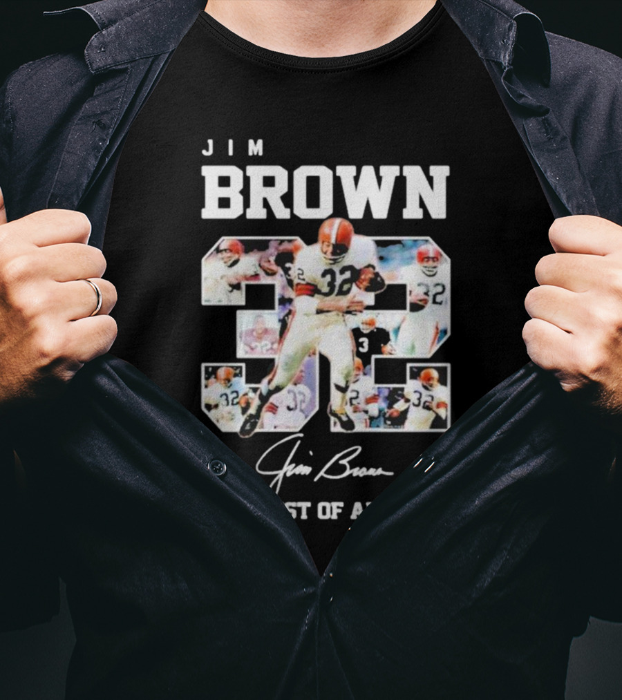 Jim Brown 32 Signed Greatest Of All Time Football Legend T-Shirt