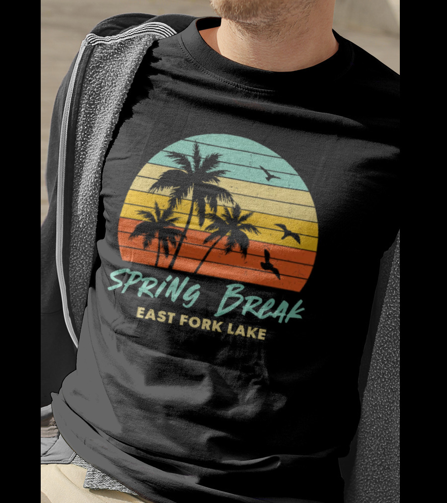 Spring Break East Fork Lake Sunset Palm Trees And Birds T-Shirt