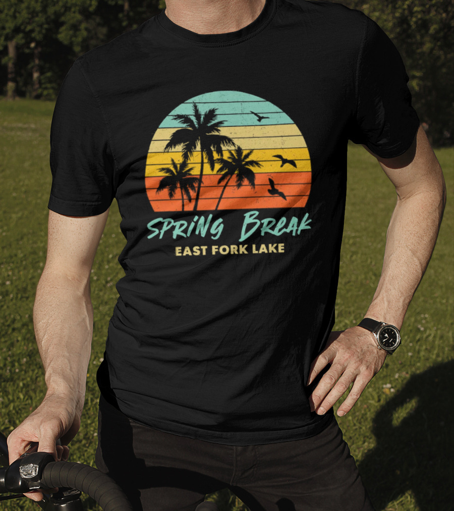 Spring Break East Fork Lake Sunset Palm Trees And Birds T-Shirt