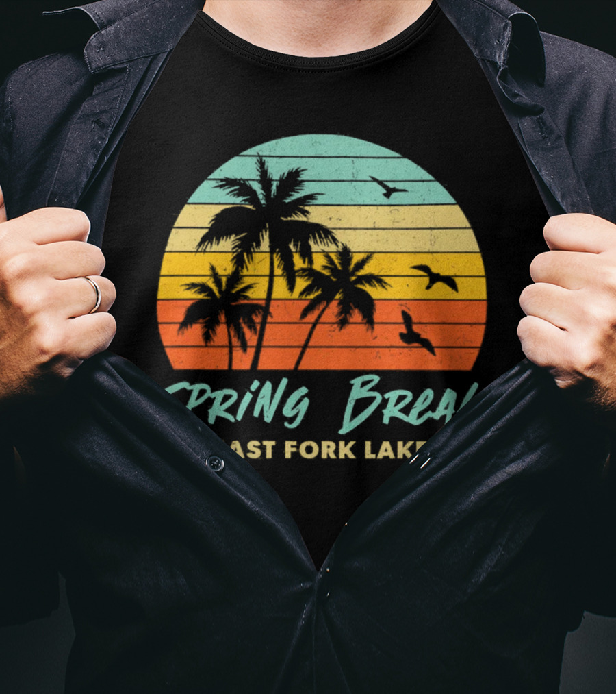 Spring Break East Fork Lake Sunset Palm Trees And Birds T-Shirt