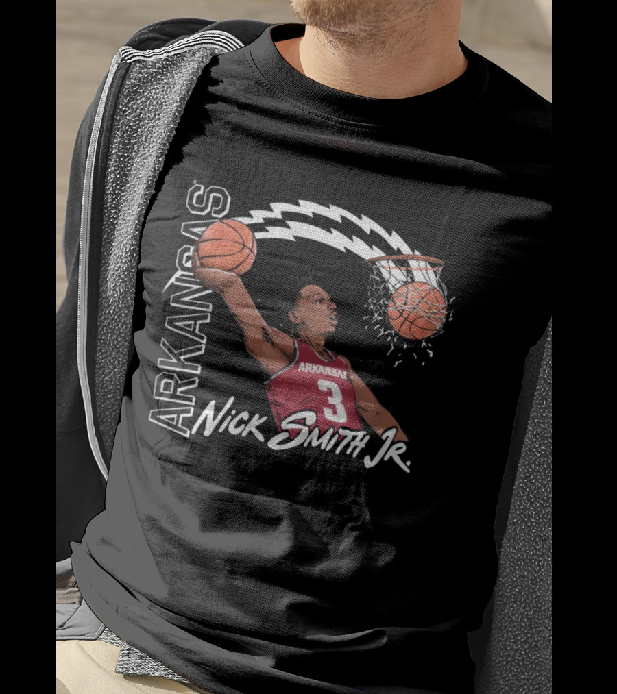 Arkansas Razorbacks Basketball Nick Smith Jr Dunk Action T-Shirt