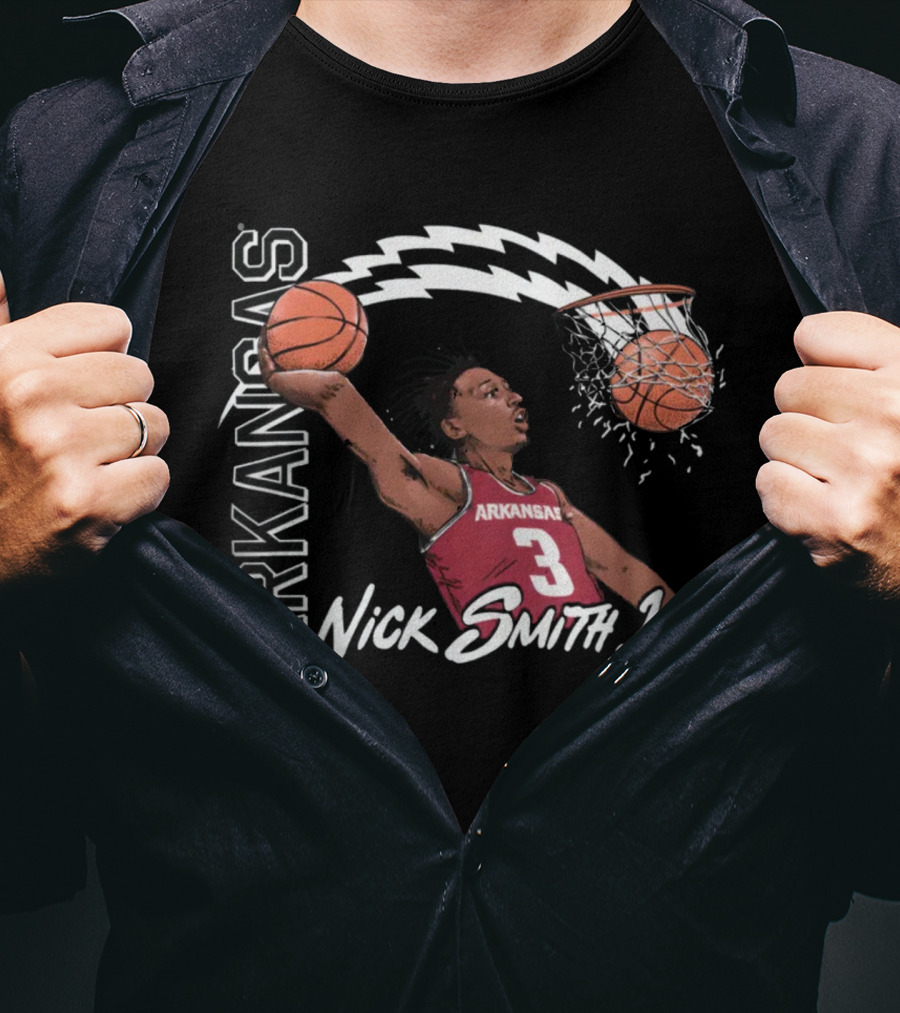 Arkansas Razorbacks Basketball Nick Smith Jr Dunk Action T-Shirt