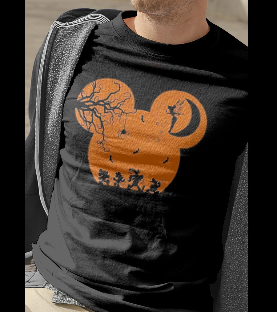 Disney Halloween Not So Scary Party Mickey Silhouette With Tinkerbell And Characters T-Shirt