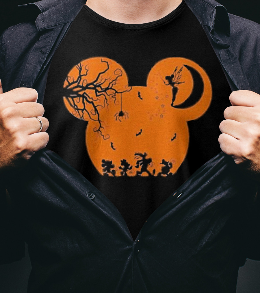 Disney Halloween Not So Scary Party Mickey Silhouette With Tinkerbell And Characters T-Shirt