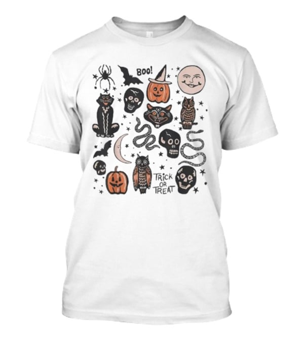 Halloween Season Boo Trick Or Treat Pumpkin Skull Spooky Vibes Moon Cat Owl Snake T-Shirt
