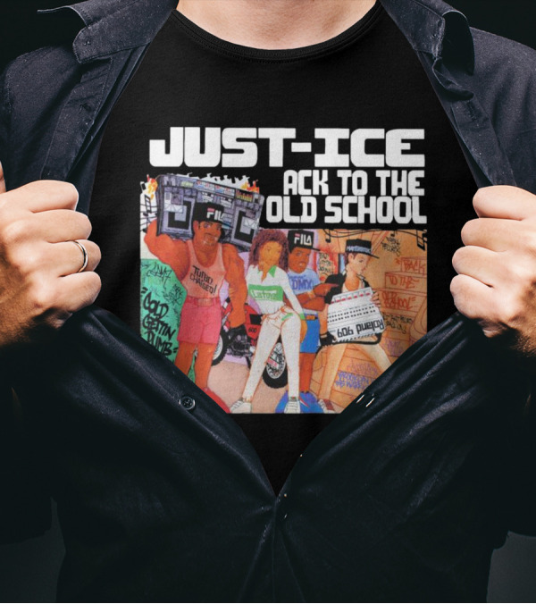 Just-Ice Back To The Old School CD Parental Advisory Explicit Content Fila Graffiti Boom Box T-Shirt