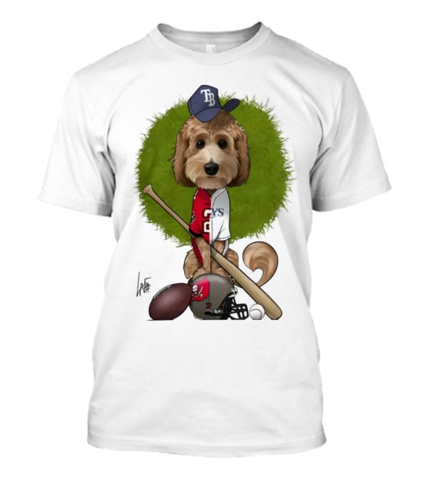 6217 Mcglumphy Tampa Bay Rays Buccaneers Canine Caricature With Sports Equipment T-Shirt