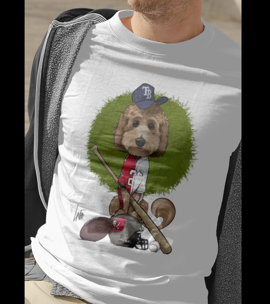 6217 Mcglumphy Tampa Bay Rays Buccaneers Canine Caricature With Sports Equipment T-Shirt