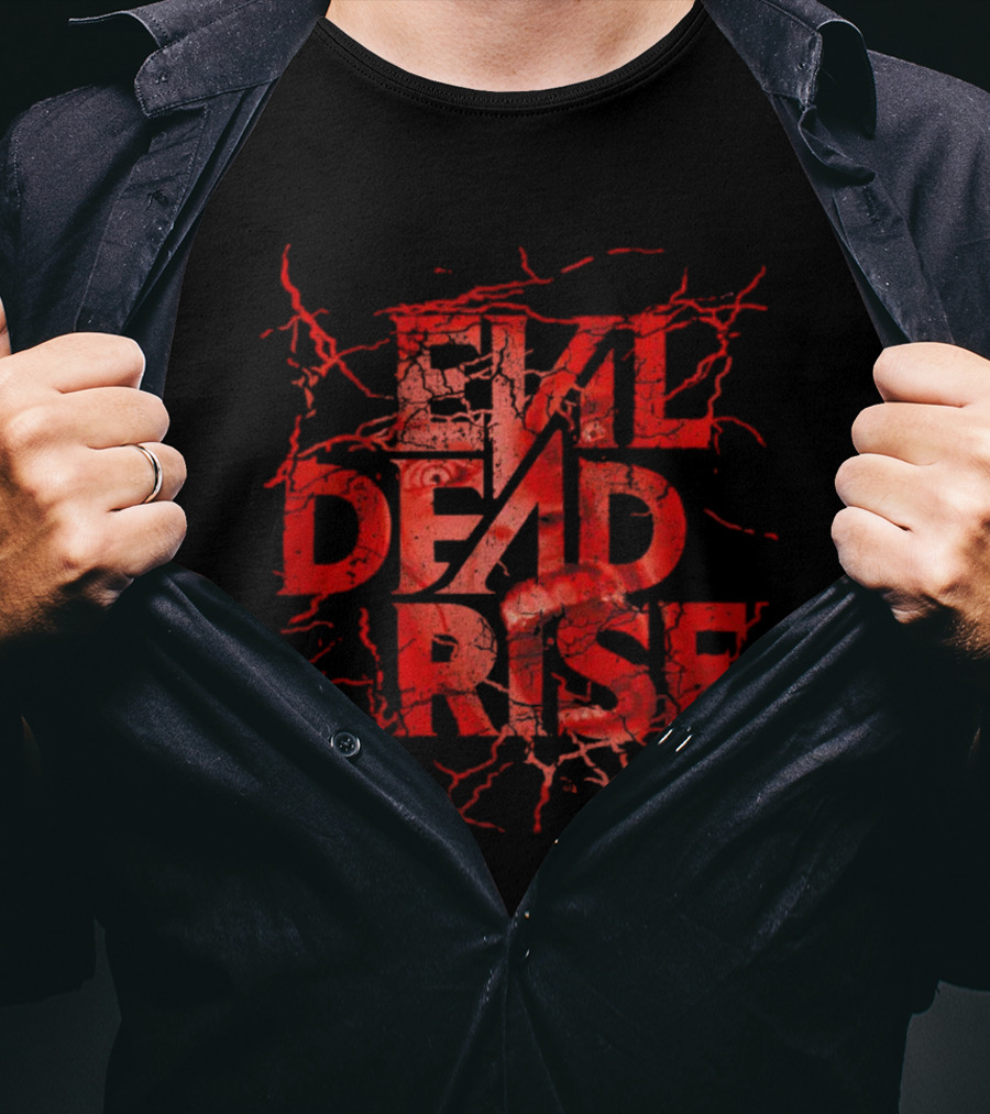 Evil Dead Rise Primal Scream Fractured Red Text With Eyes And Mouth T-Shirt