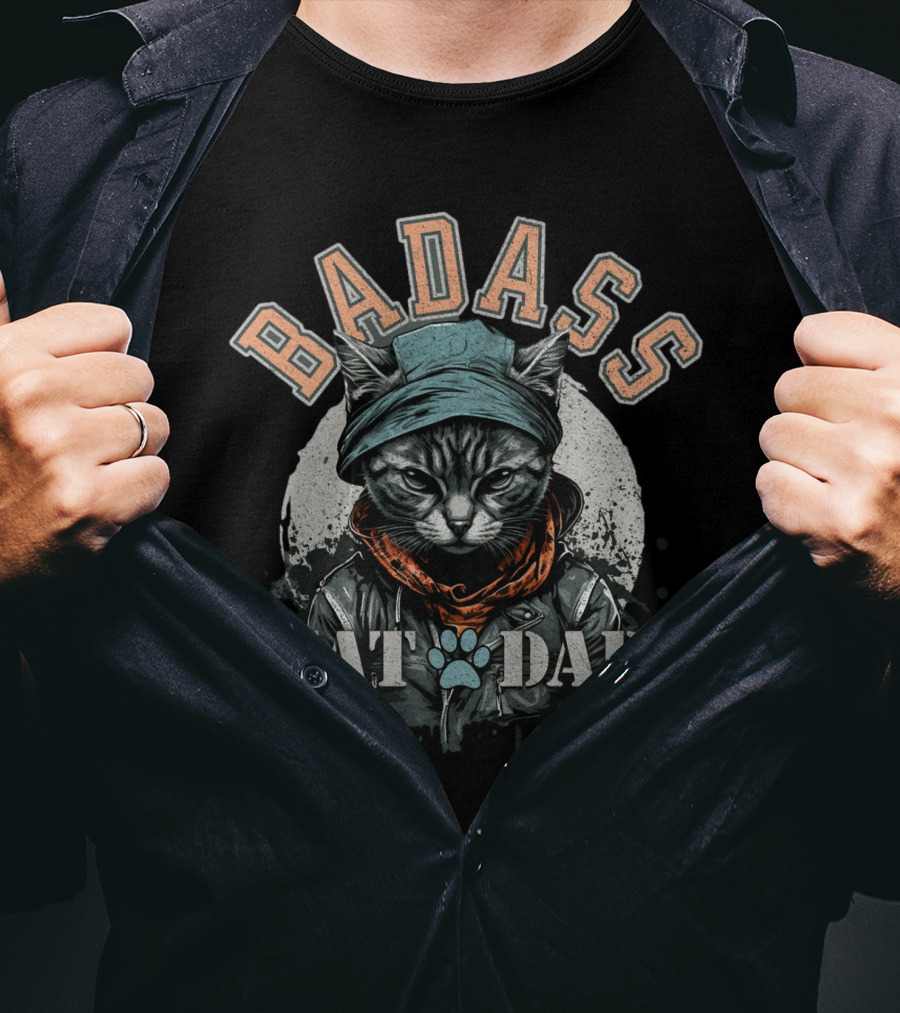 BADASS CAT DAD Hoodie Wearing Cat With Scarf And Paw Prints T-Shirt