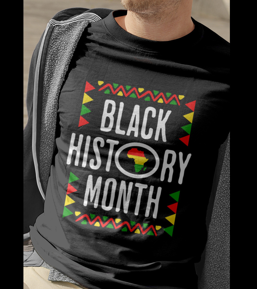 Black History Month African American Culture Africa Map Motif With Red Yellow Green T-Shirt
