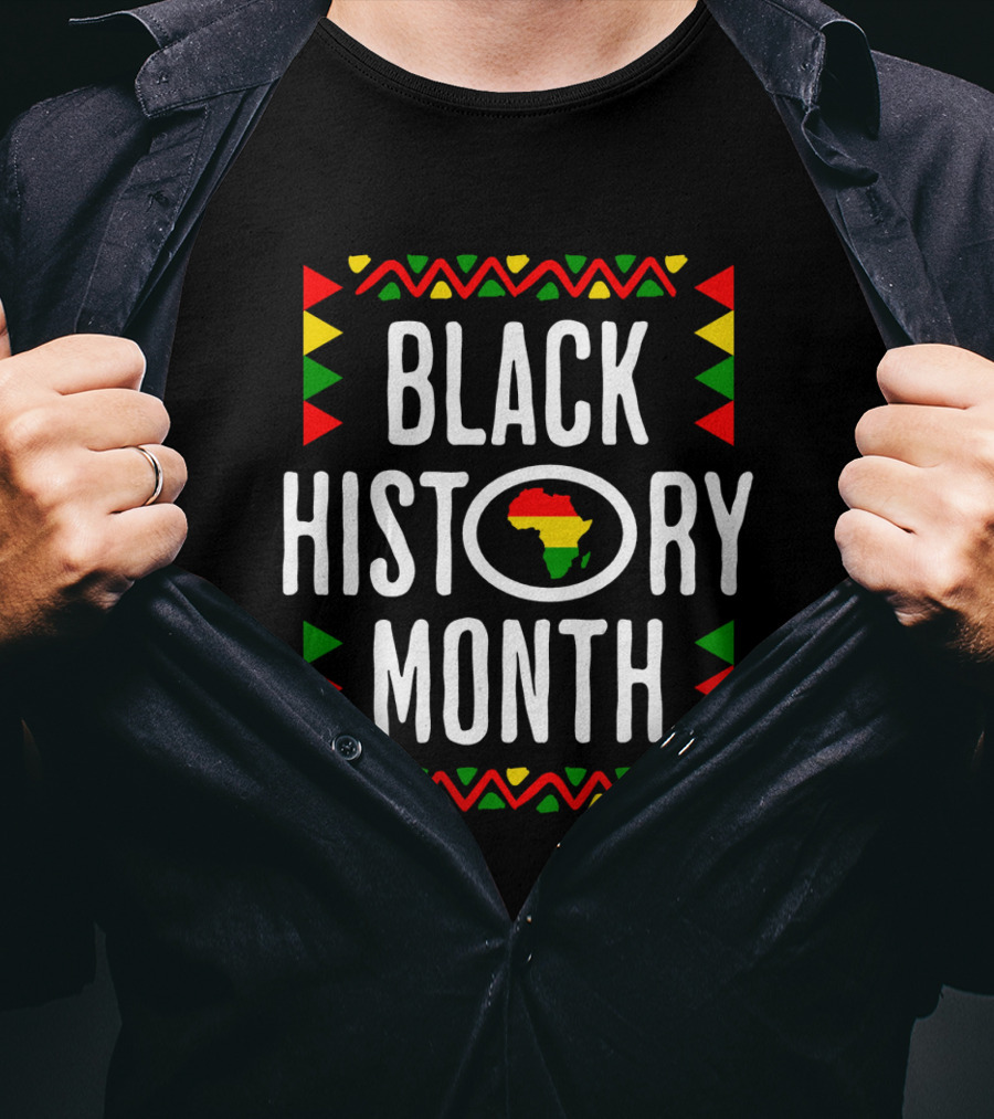 Black History Month African American Culture Africa Map Motif With Red Yellow Green T-Shirt