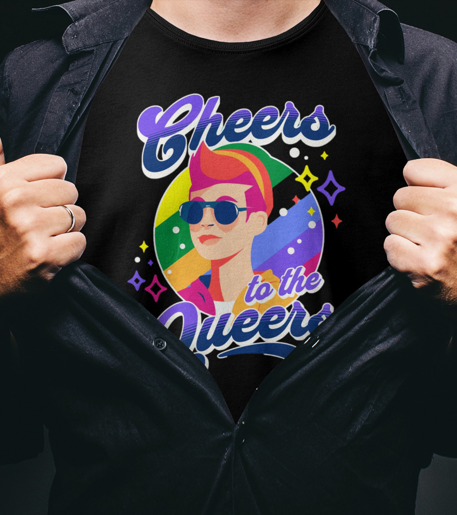 Cheers To The Queers Pride Rainbow Sunglasses Retro 80s T-Shirt