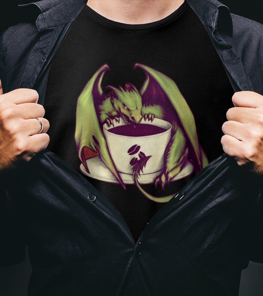 Coffee Dragon With Green Wings And Coffee Cup T-Shirt