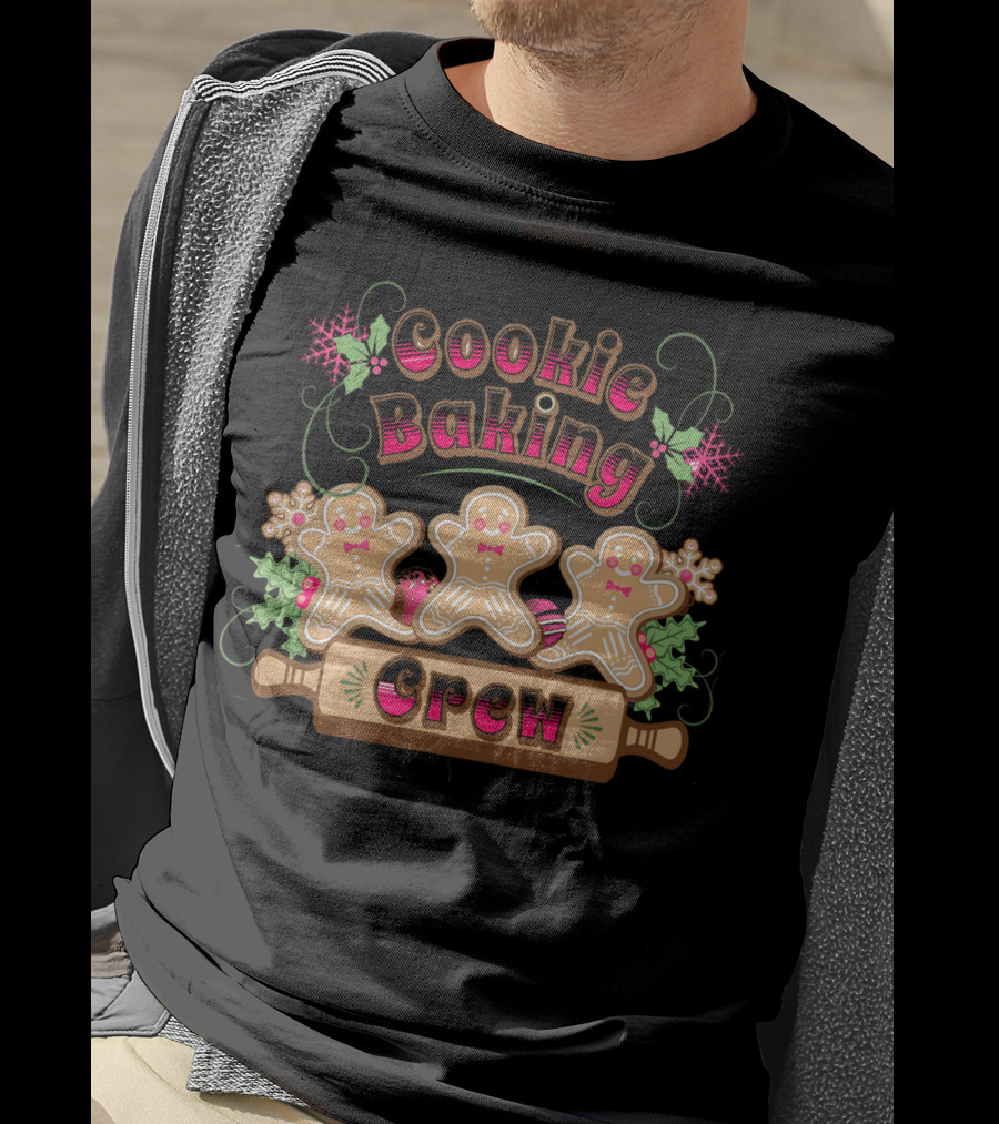 Cookie Baking Crew Gingerbread Ginger Festive Holiday Snowflakes T-Shirt