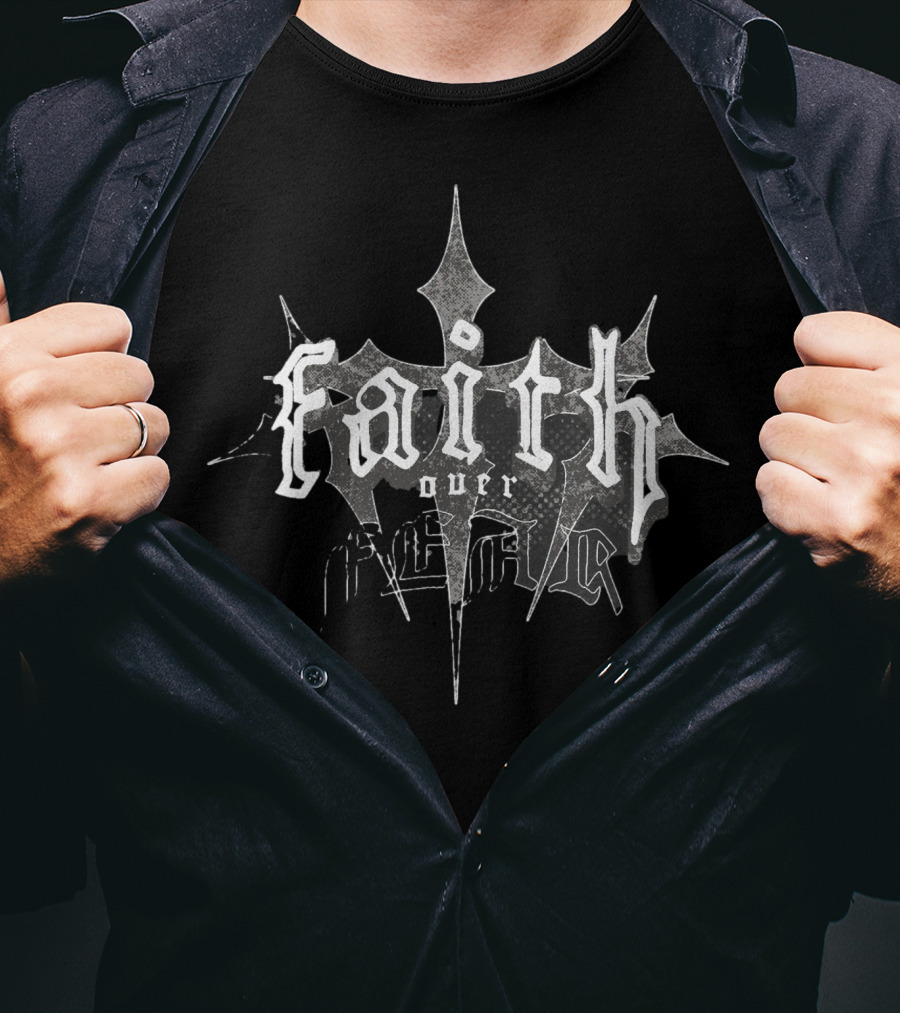 Faith Over Fear Dark Cross Gothic T-Shirt
