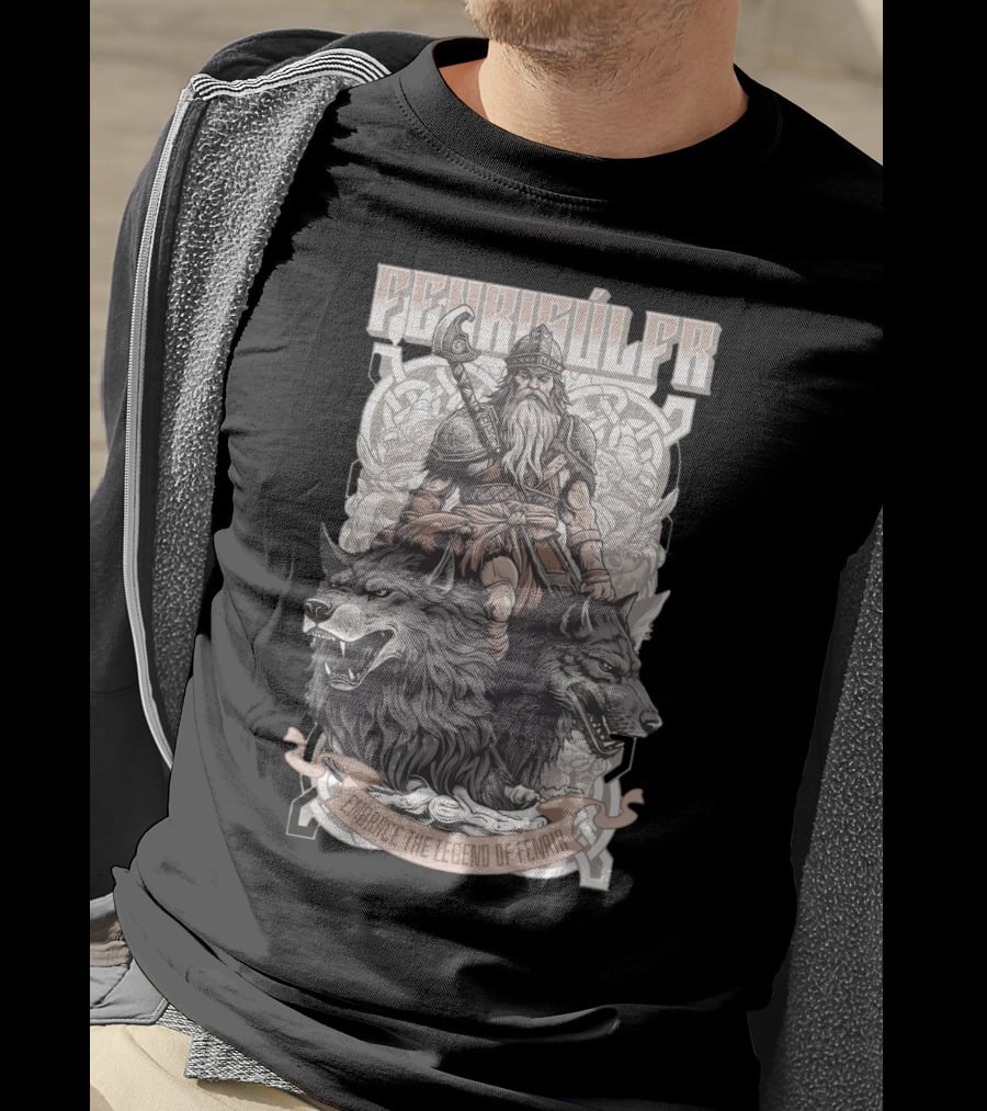 Fenrisúlfr Embrace The Legend Of Fenrir Viking Warrior With Wolves T-Shirt