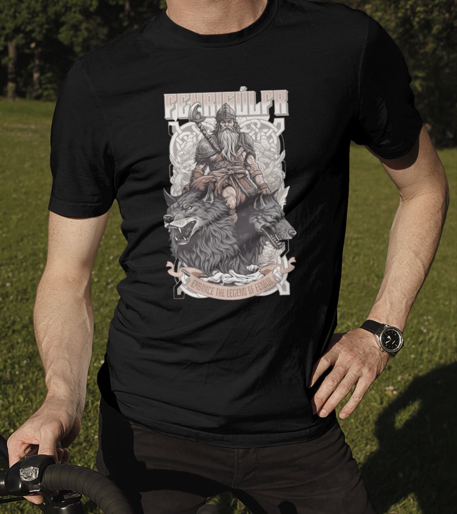 Fenrisúlfr Embrace The Legend Of Fenrir Viking Warrior With Wolves T-Shirt
