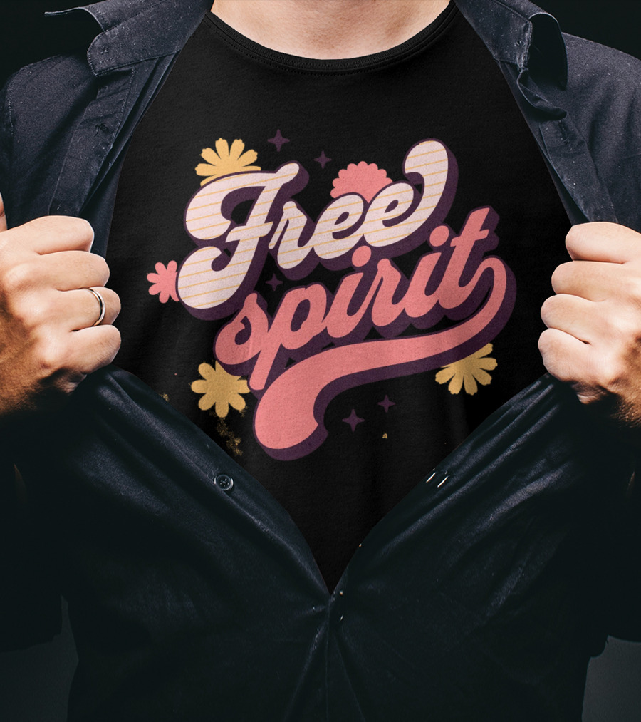 Free Spirit Retro Pink And Yellow Flowers T-Shirt
