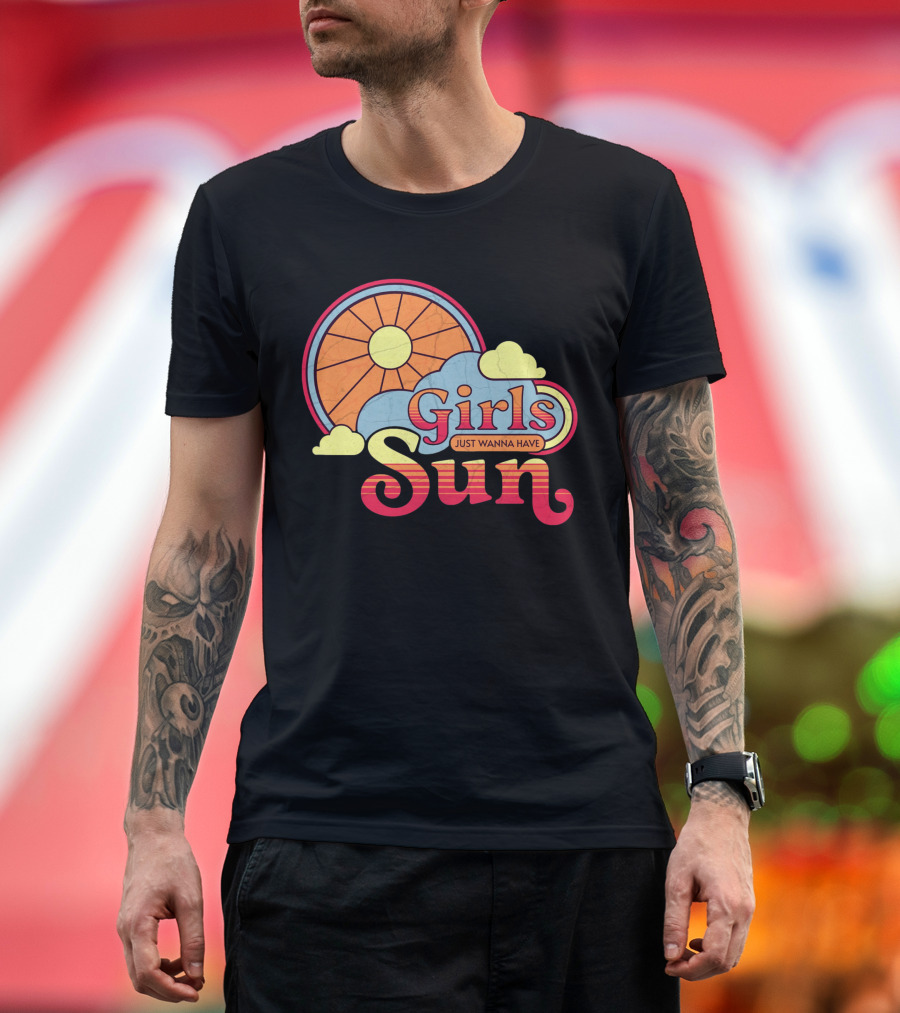 Girls Just Wanna Have Sun Retro Sunshine and Clouds T-Shirt