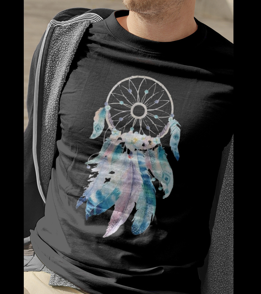 Harajuku Women Feather Dreamcatcher Flower Printed T-Shirt