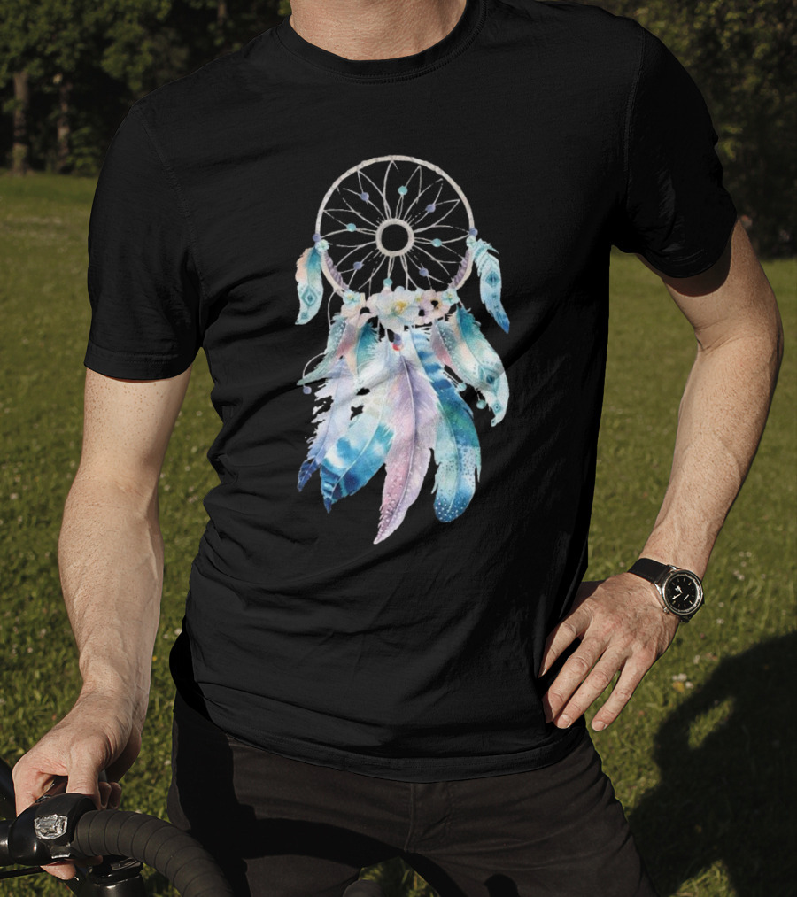 Harajuku Women Feather Dreamcatcher Flower Printed T-Shirt