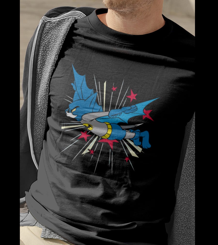 Herre Premium Bat-Cat Superhero Flying Action T-Shirt