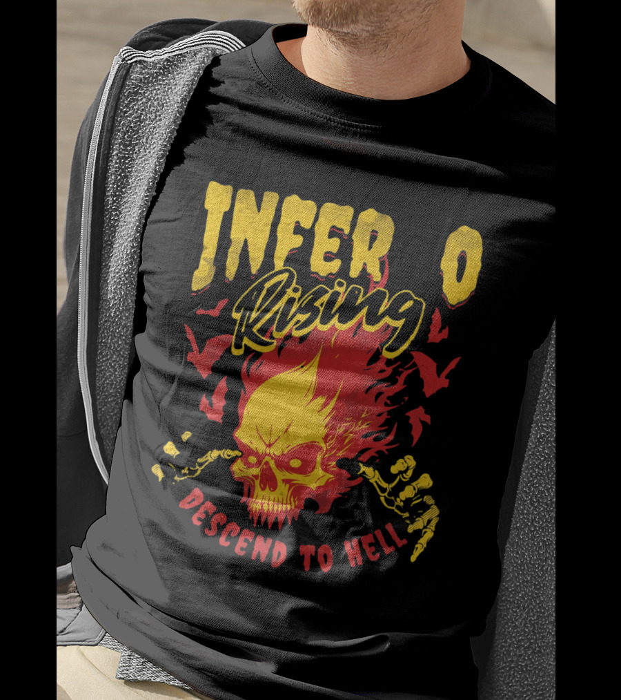 Inferno Rising Descend To Hell Fiery Skull T-Shirt