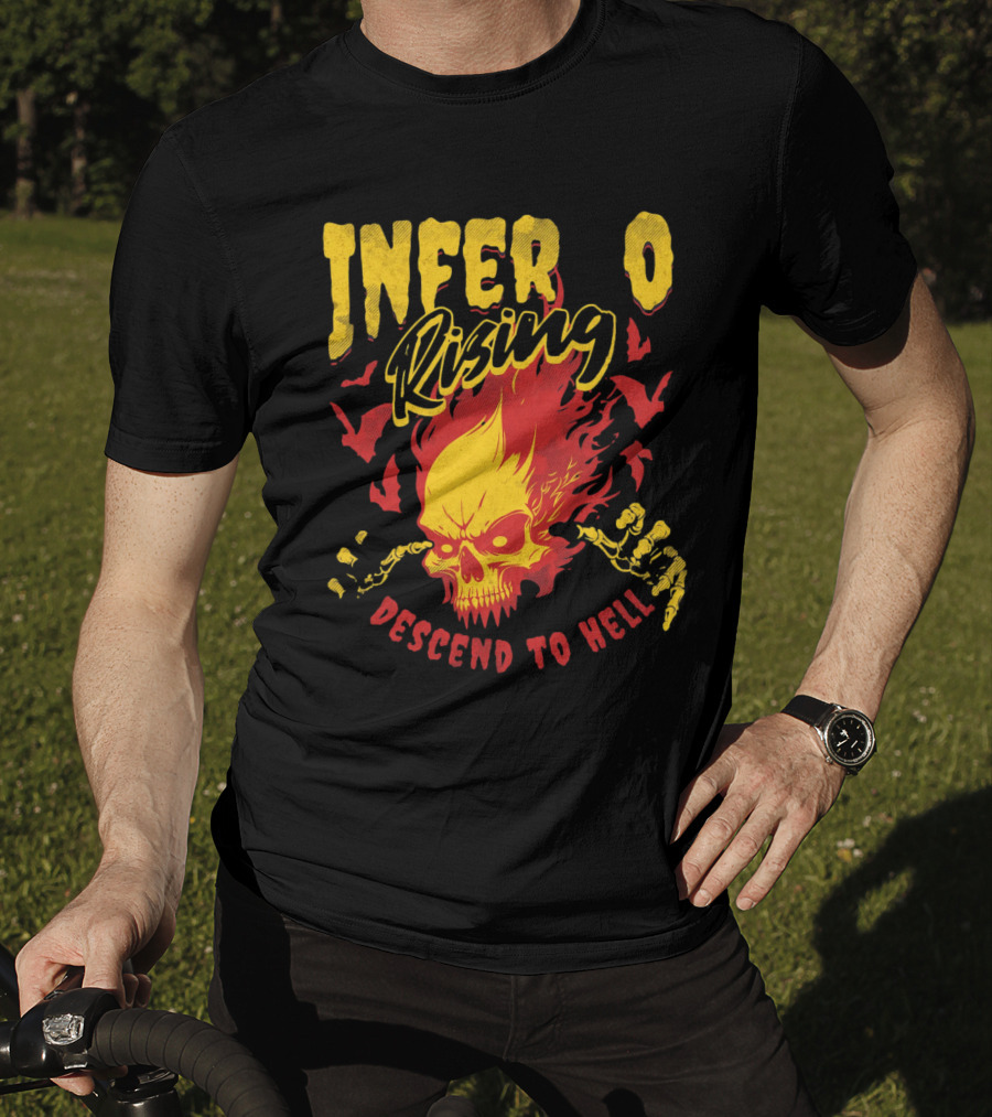 Inferno Rising Descend To Hell Fiery Skull T-Shirt