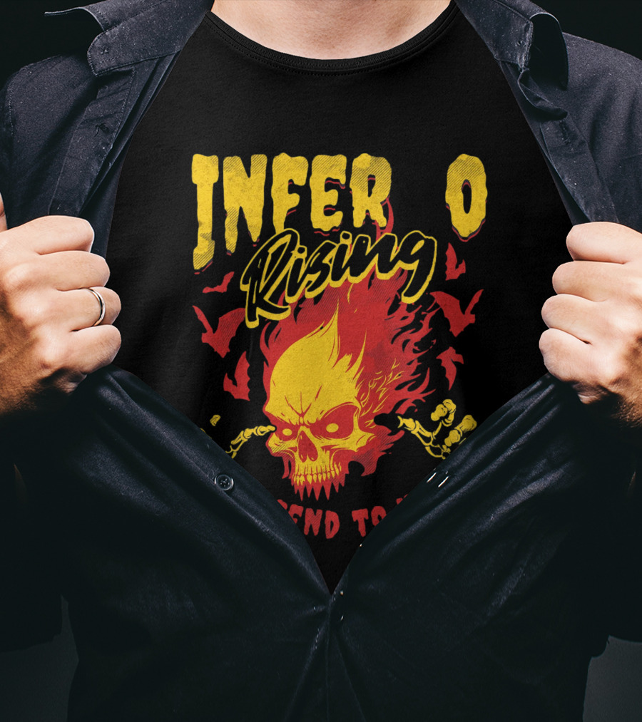 Inferno Rising Descend To Hell Fiery Skull T-Shirt