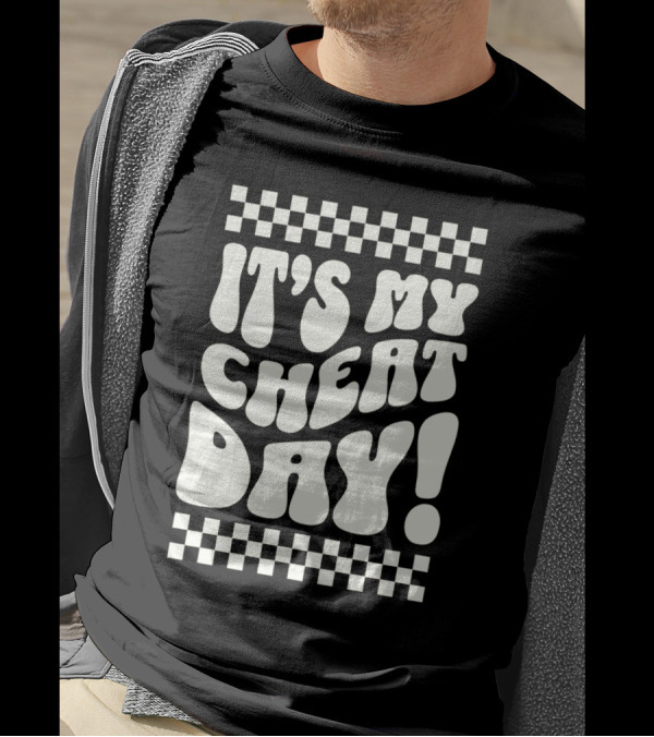 It's My Cheat Day Wavy Typography With Retro Checkerboard Border T-Shirt