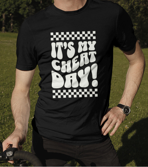 It's My Cheat Day Wavy Typography With Retro Checkerboard Border T-Shirt