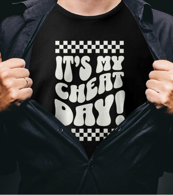 It's My Cheat Day Wavy Typography With Retro Checkerboard Border T-Shirt