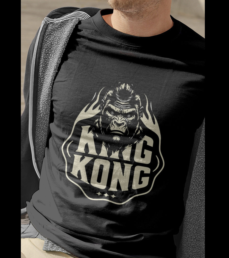 King Kong Fierce Gorilla Face Vintage Style Flame Outline T-Shirt
