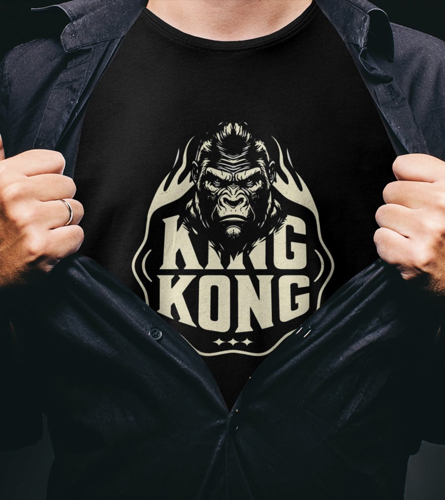 King Kong Fierce Gorilla Face Vintage Style Flame Outline T-Shirt