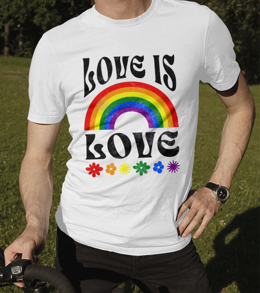 Love Is Love Rainbow Pride With Colorful Flowers T-Shirt