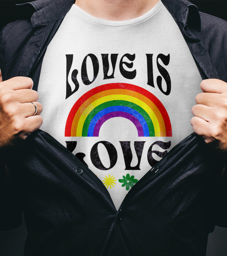Love Is Love Rainbow Pride With Colorful Flowers T-Shirt