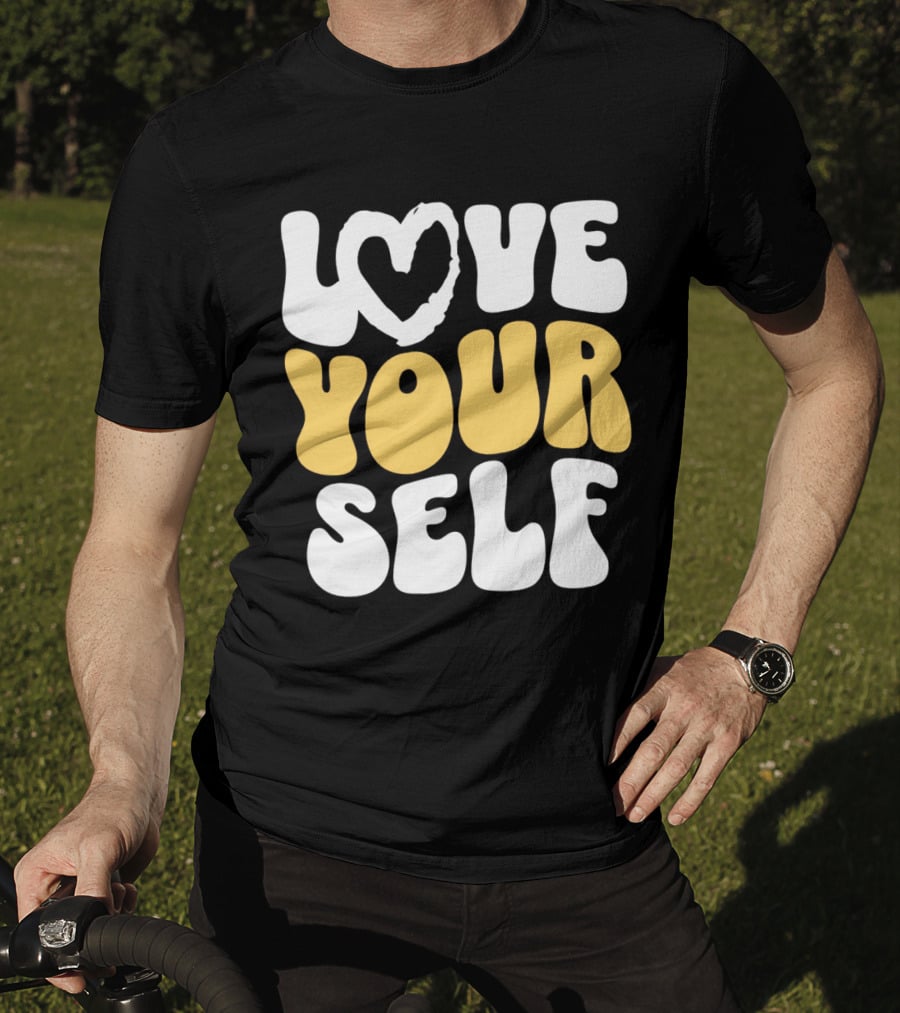 Love Your Self Heart Wavy Typography T-Shirt