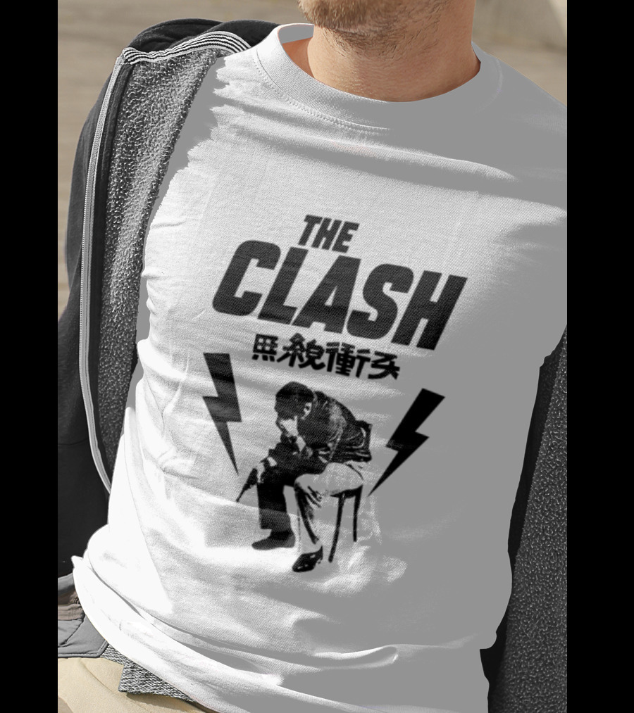 The Clash London Crime Fanart With Lightning Bolts And Seated Figure T-Shirt