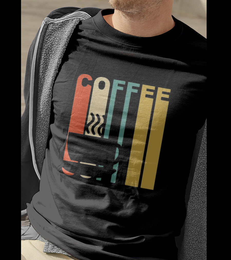 Vintage Coffee Cup Retro Stripes COFFEE Text T-Shirt