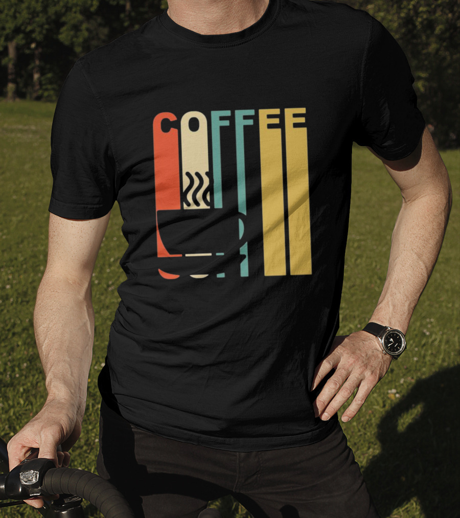 Vintage Coffee Cup Retro Stripes COFFEE Text T-Shirt