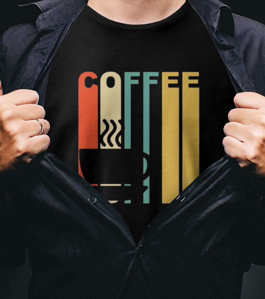Vintage Coffee Cup Retro Stripes COFFEE Text T-Shirt