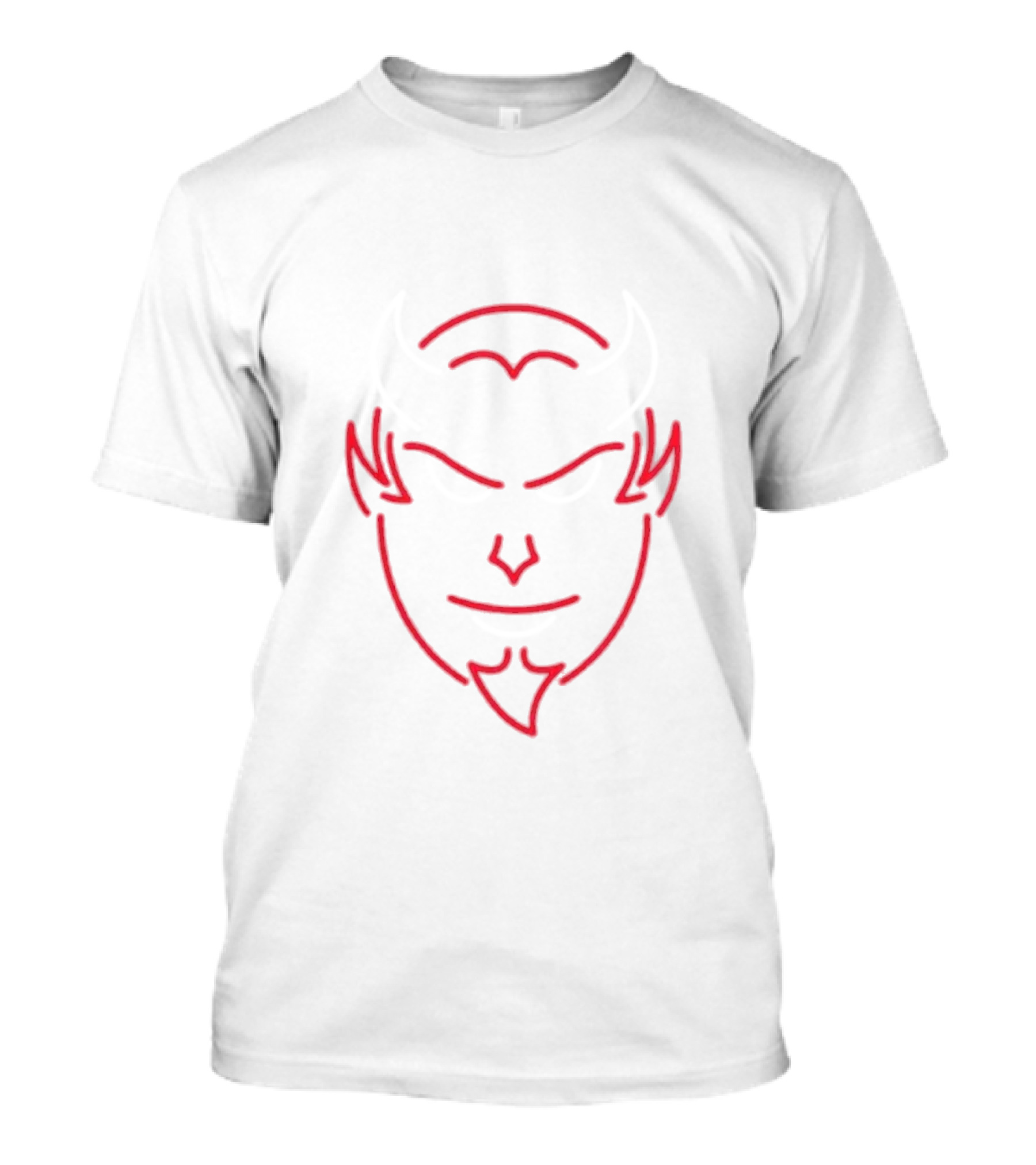 Devils Neon Face Red And White Horns T-Shirt