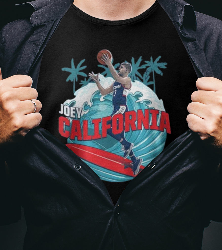 Joey California Basketball Surfing UConn Wave Palms T-Shirt