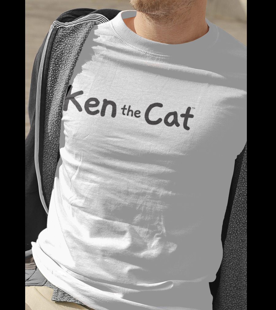 Ken The Cat Flat On Back Black Caption T-Shirt