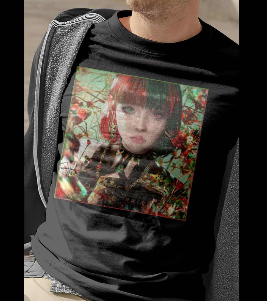 Green Red Sticker Fantasy Portrait Vibrant Blossoms Dual-Tone Hair T-Shirt