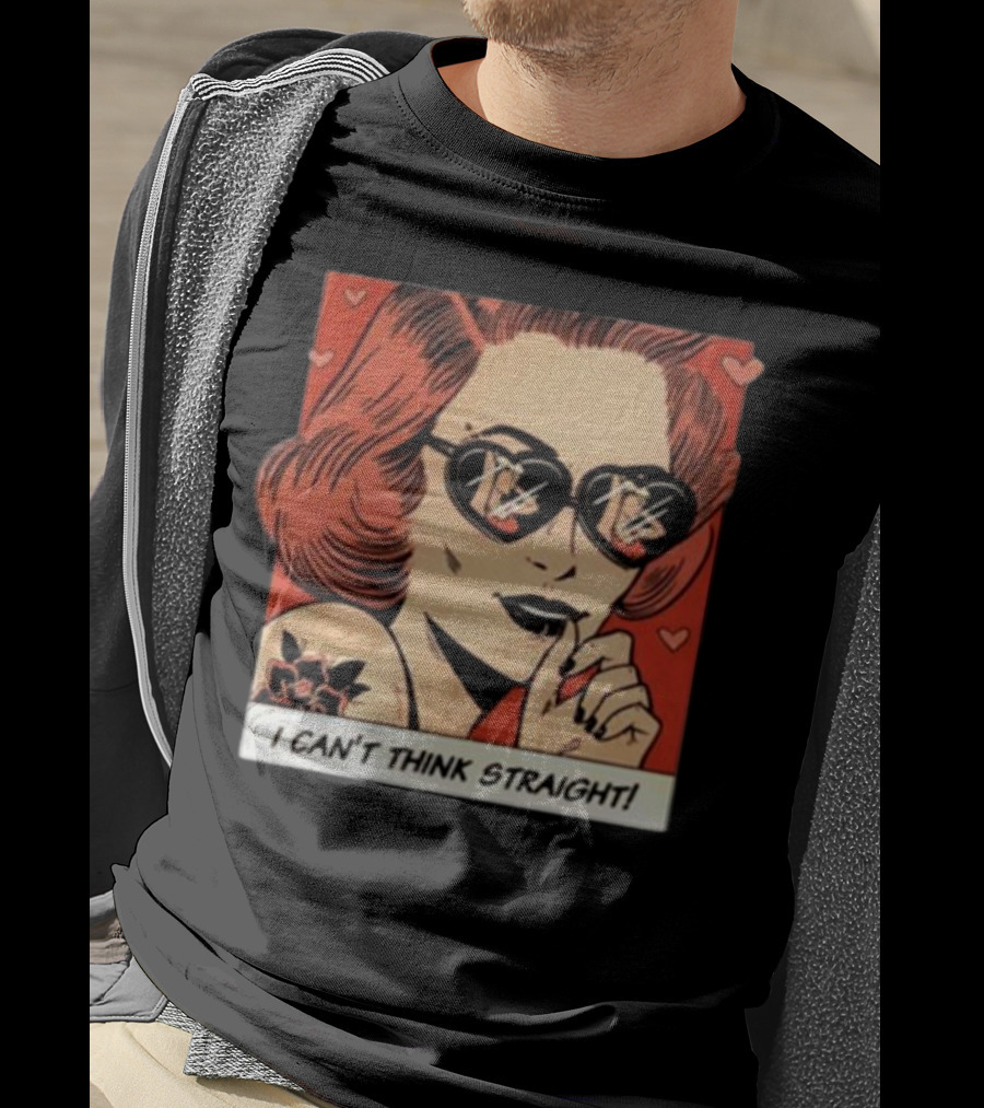 I Can't Think Straight Retro Comic Style Red Hearts Sunglasses Woman T-Shirt