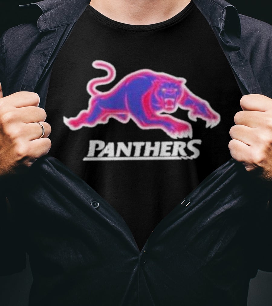 Penrith Panthers Retro Style Neon Pink Blue Panther T-Shirt