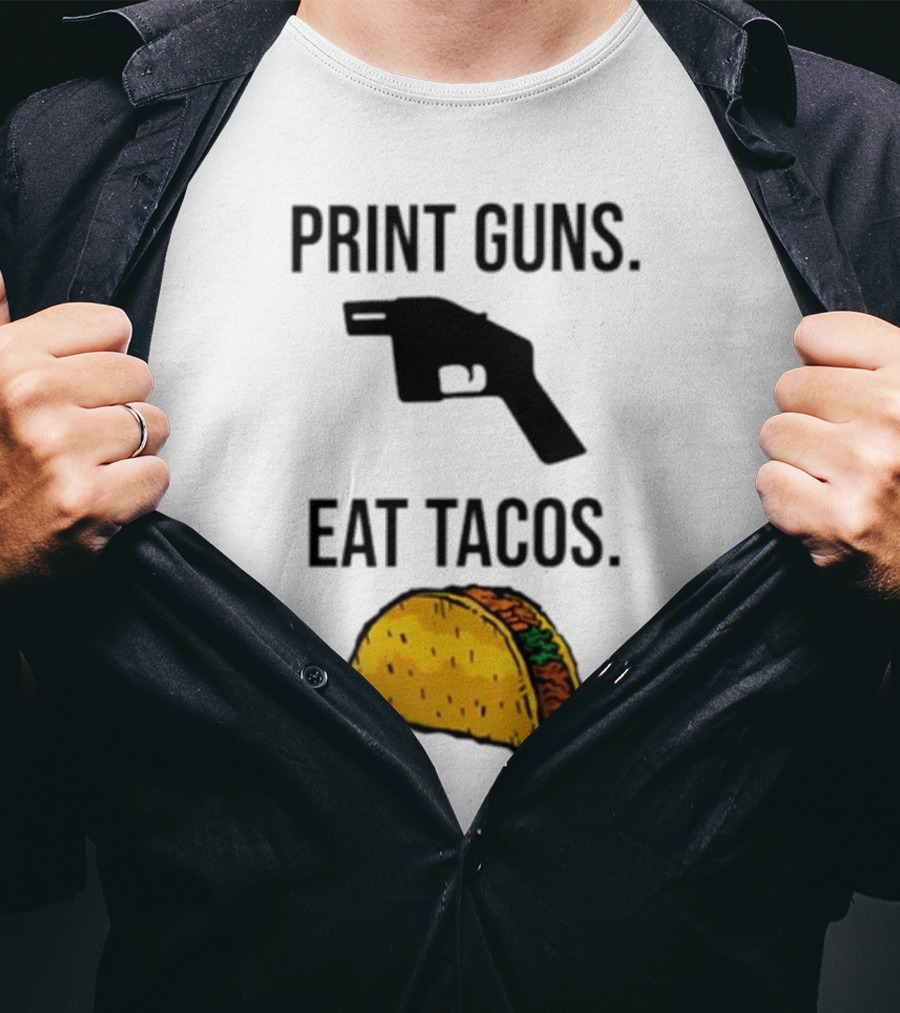 Print Guns Pistol Icon Eat Tacos Mexican Food T-Shirt