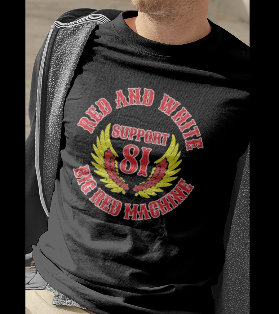 Red And White Support 81 Big Red Machine Wings Emblem T-Shirt